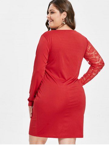 

Plus Size Lace Insert Cutout Dress, Red