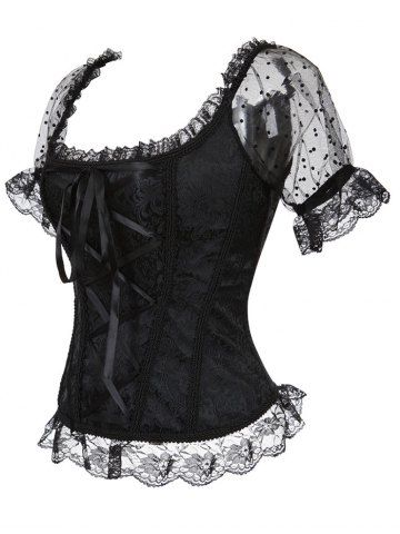 

Jacquard Plus Size Lace Panel Corset, Black