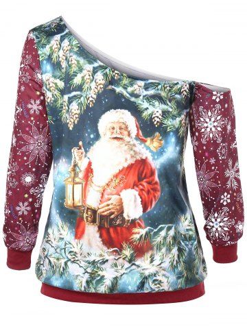 

Christmas Skew Neck Plus Size Santa Claus Sweatshirt, Multi