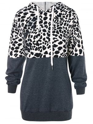 Leopard Drawstring Pullover Hoodie