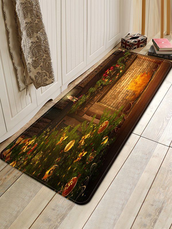 

Christmas Fireplace Tree Pattern Anti-skid Water Absorption Area Rug, Multi