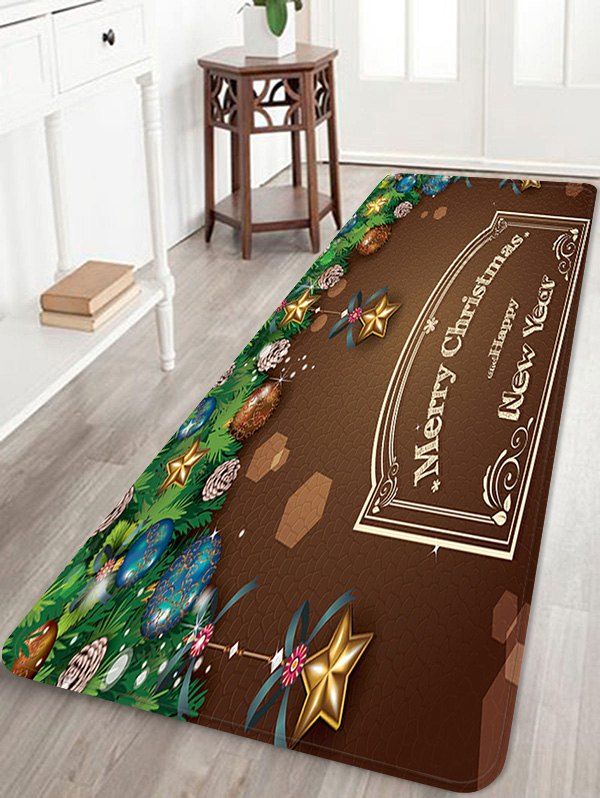 

Christmas Greeting Pattern Anti-skid Water Absorption Area Rug, Multi