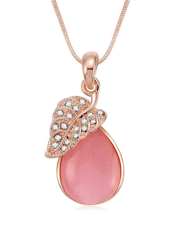 

Rhinestone Leaf Water Drop Decoration Pendant Necklace, Rose gold