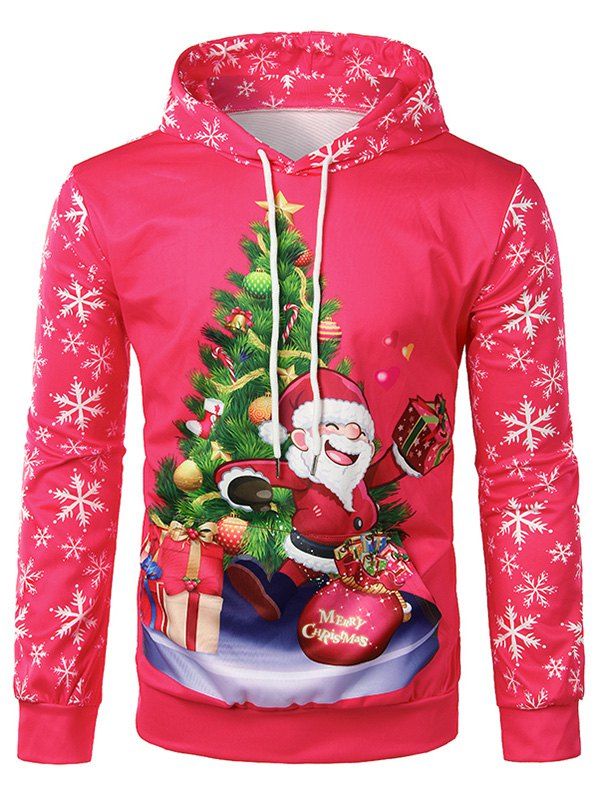 

Santa Claus Printed Pullover Hoodie, Rose red