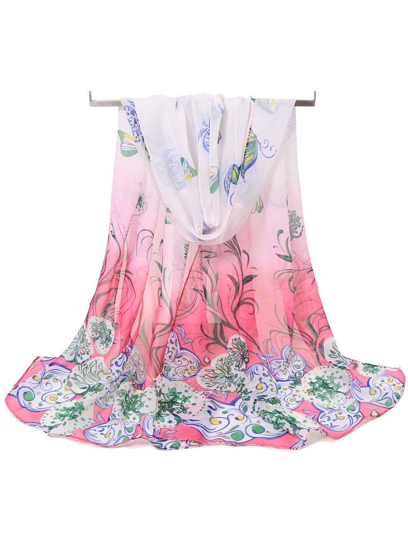 

Elegant Flying Butterfly Floral Long Scarf, Pink