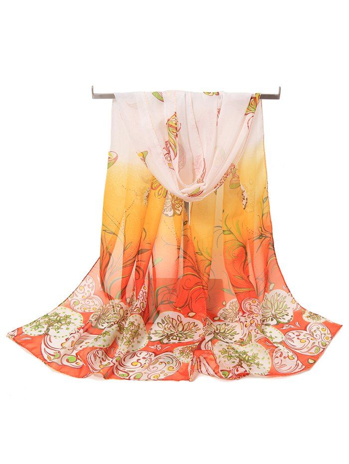 

Elegant Flying Butterfly Floral Long Scarf, Pumpkin orange