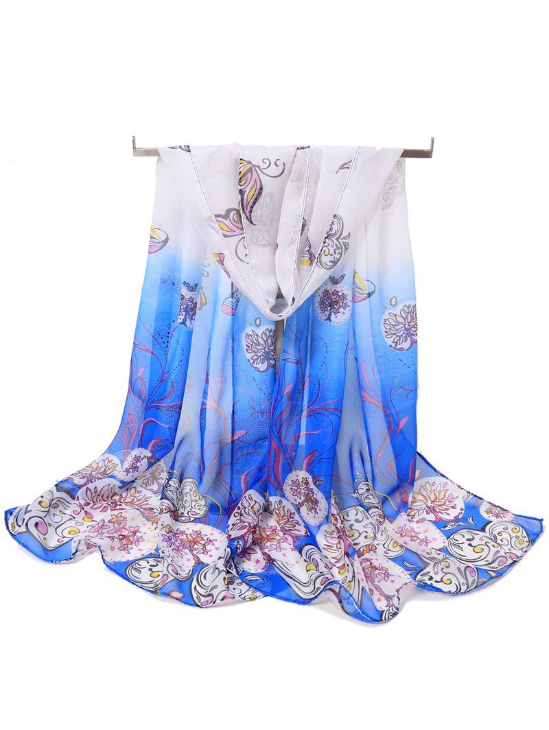 

Elegant Flying Butterfly Floral Long Scarf, Ocean blue