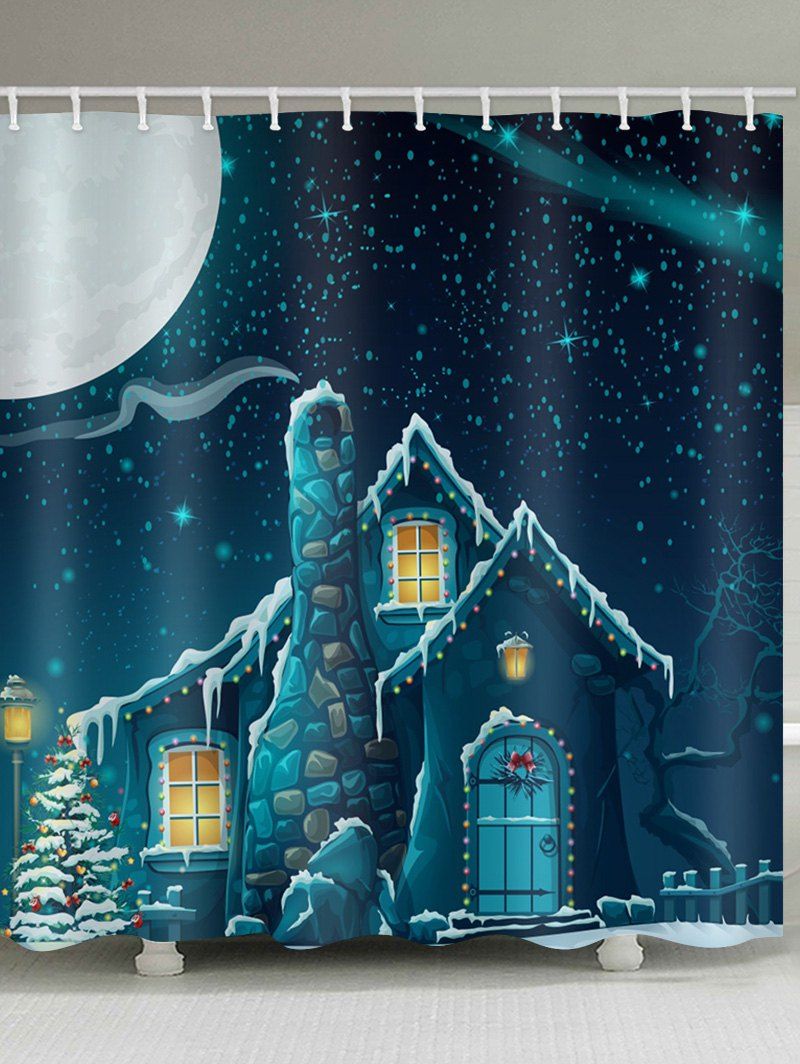 

Christmas Smoked House Waterproof Shower Curtain, Peacock blue