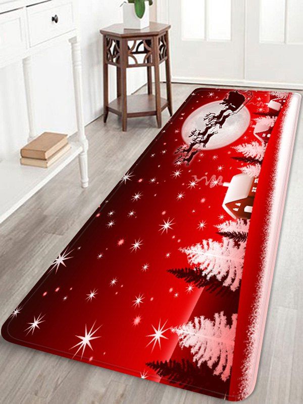 

Christmas Snow Printed Non-slip Area Rug, Red
