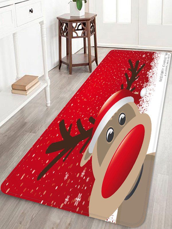 

Christmas Deer Decoration Anti-skid Water Absorption Area Rug, Red