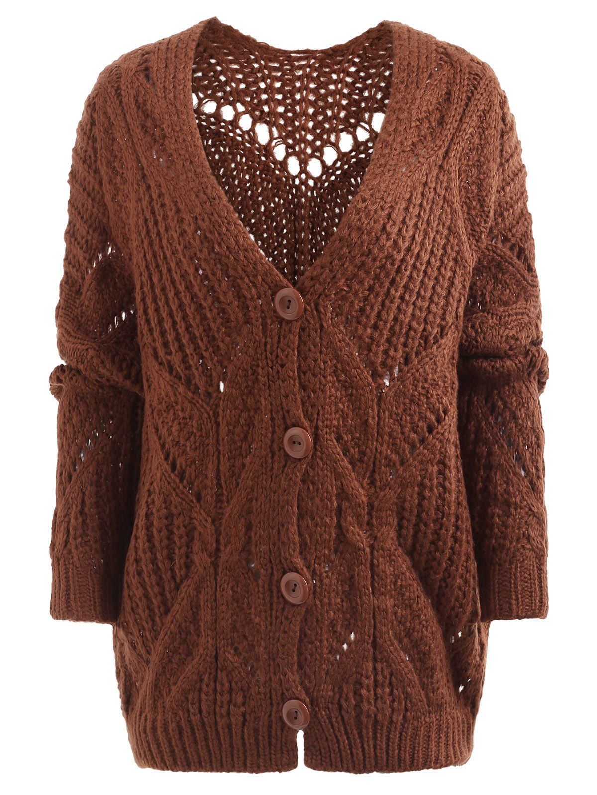 [43% OFF] Button Up V Neck Crochet Cardigan | Rosegal