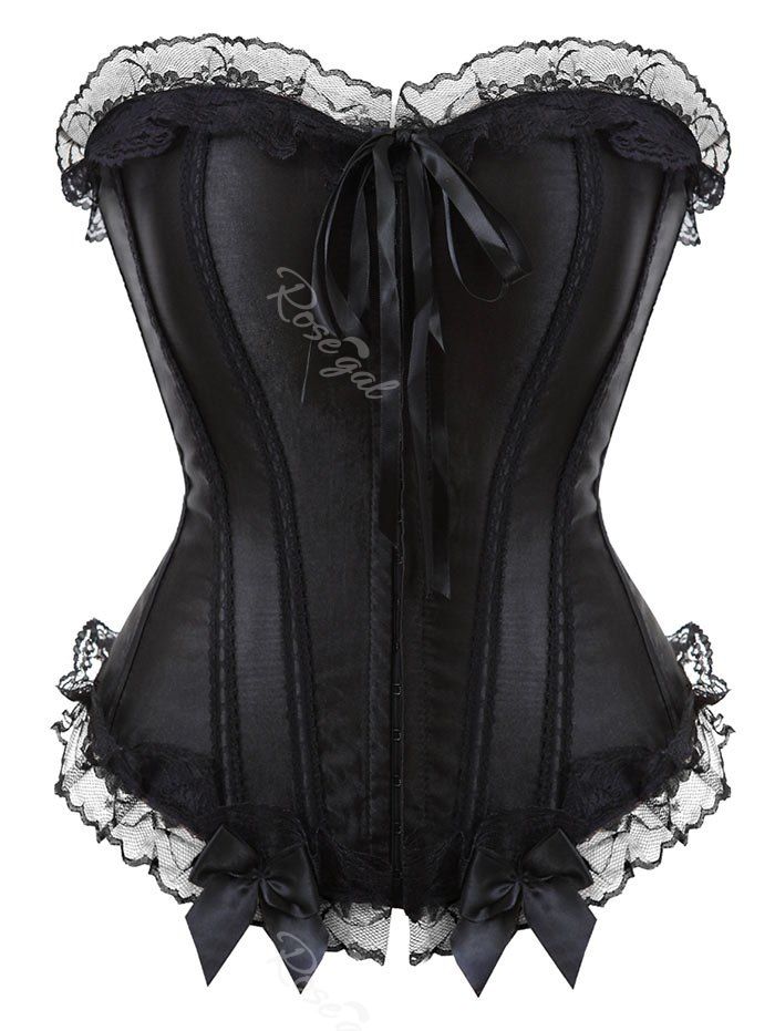 

Lace Hem Plus Size Bowknot Embellished Corset, Black