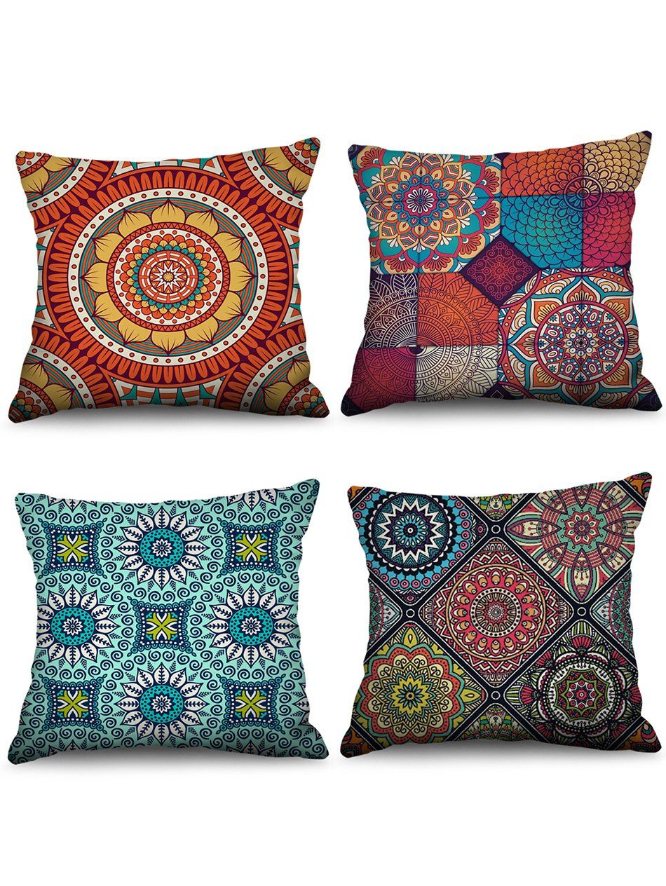 

4PCS Bohemian Mandala Floral Printed Pillowcases, Multi