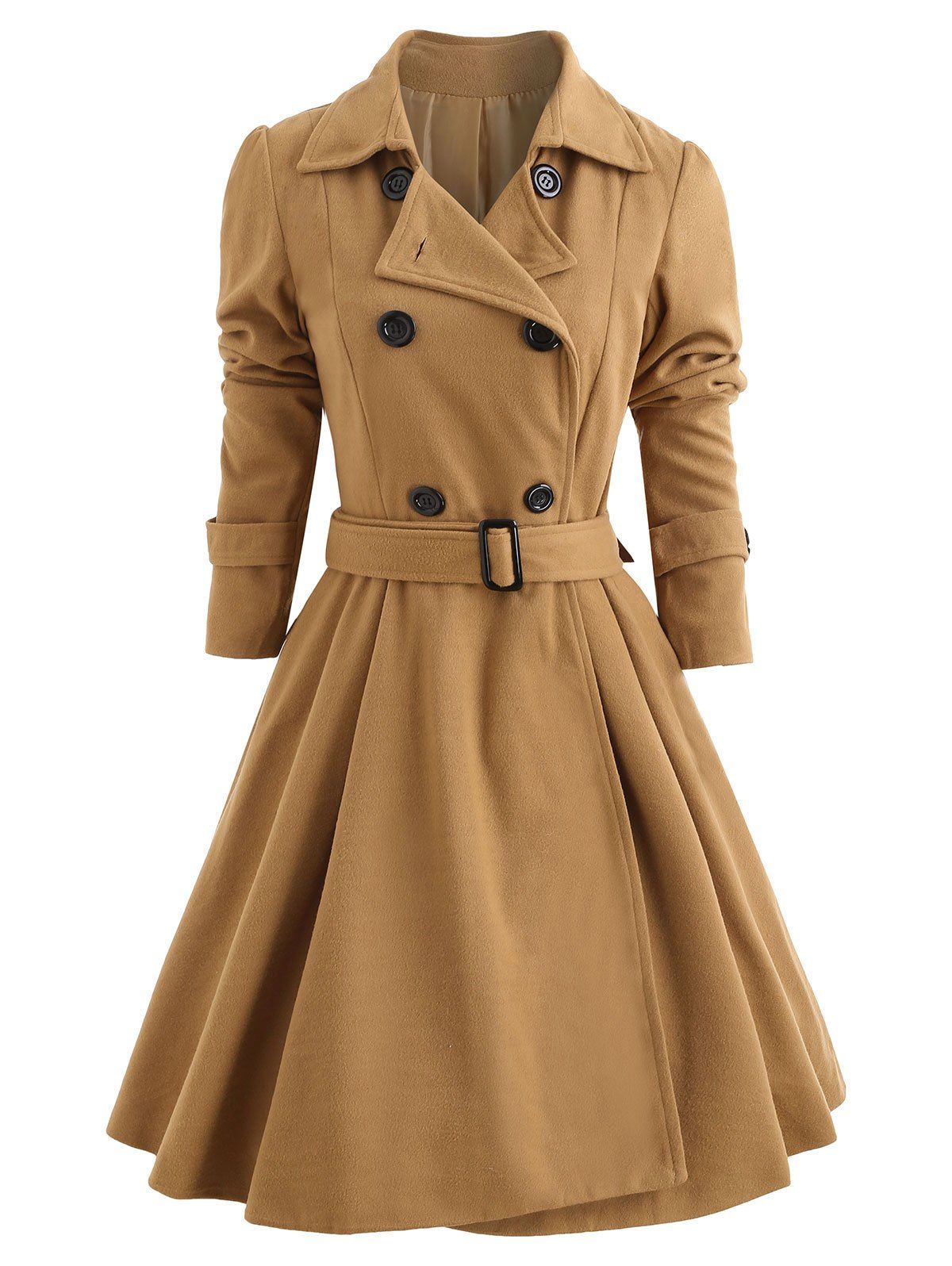 

Fit and Flare Double Breasted Coat, Khaki