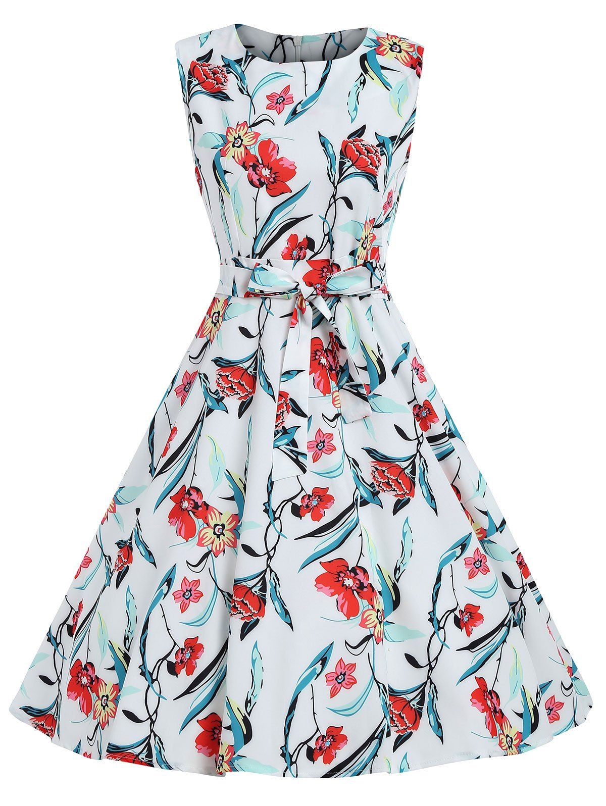 

Sleeveless Flower Sewing Dress, Multi