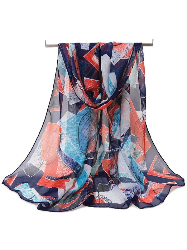 

Elegant Leaf Color Block Chiffon Scarf, Black