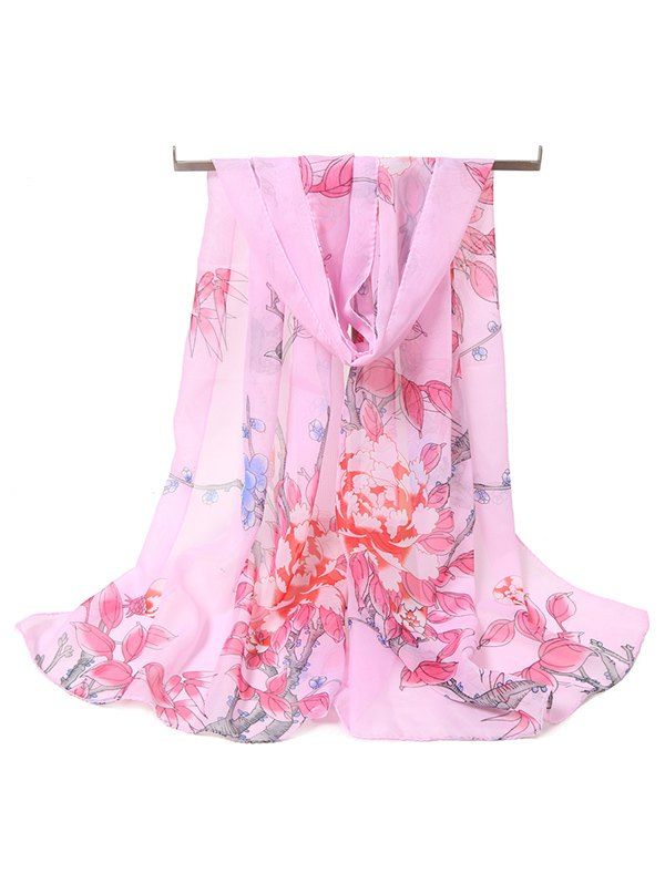 

Stylish Floral Silky Spring Fall Scarf, Light pink