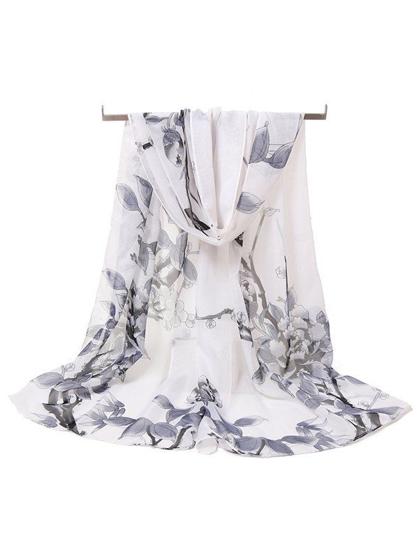 

Stylish Floral Silky Spring Fall Scarf, Black