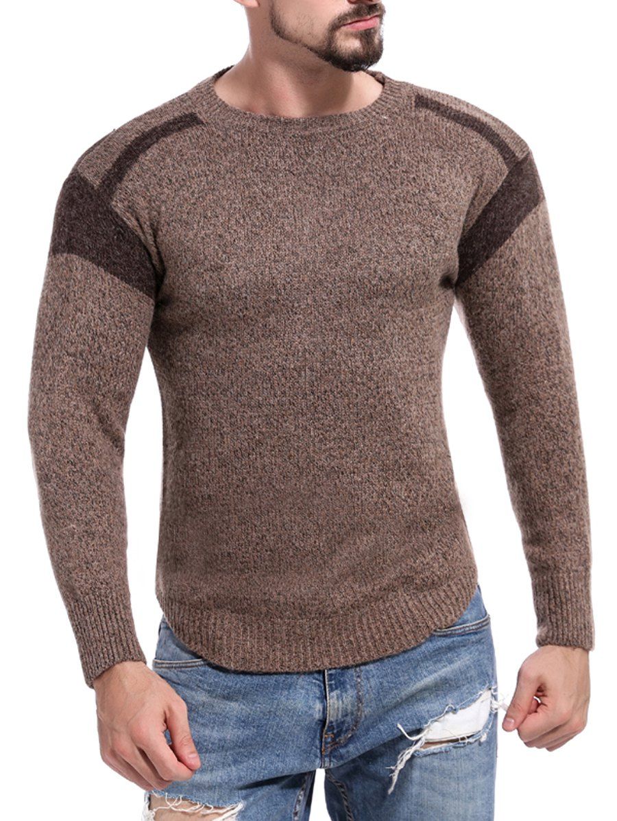 

Casual Color Block Pullover Sweater, Brown bear