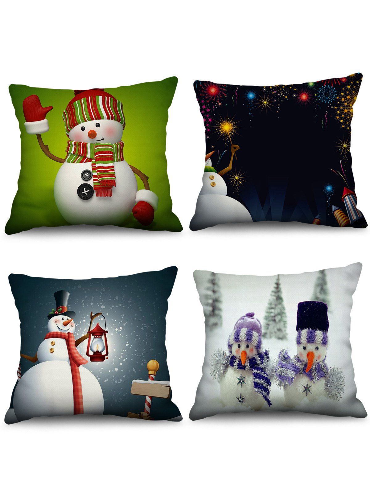 

4PCS Christmas Snowman Printed Pillowcases, Multi