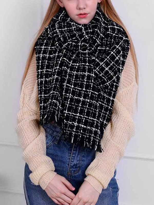 

Stylish Plaid Oversized Warm Shawl Scarf, Black