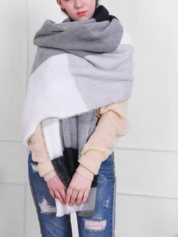 

Winter Color Block Oversized Shawl Scarf, Gray cloud