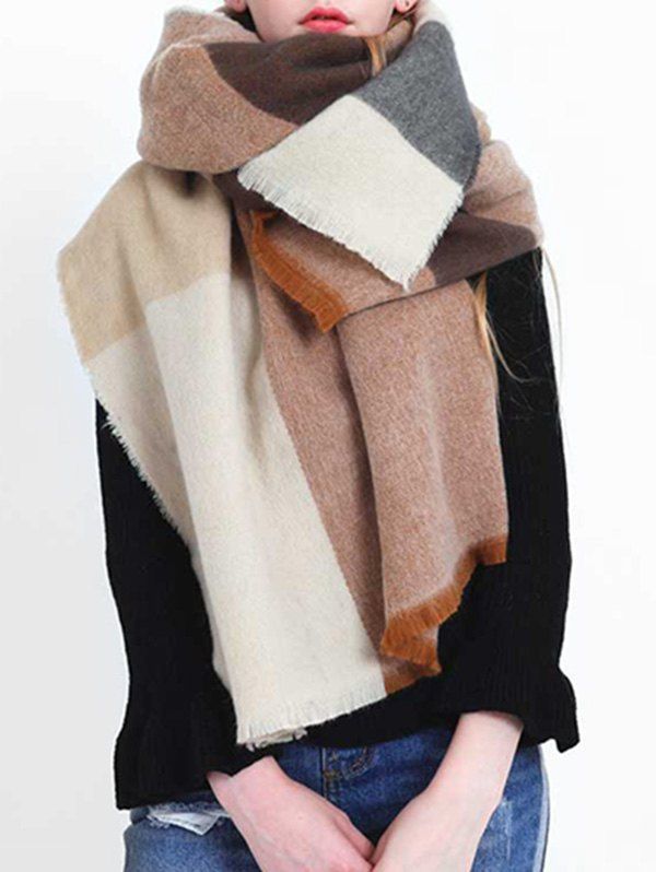 

Winter Color Block Oversized Shawl Scarf, Brown