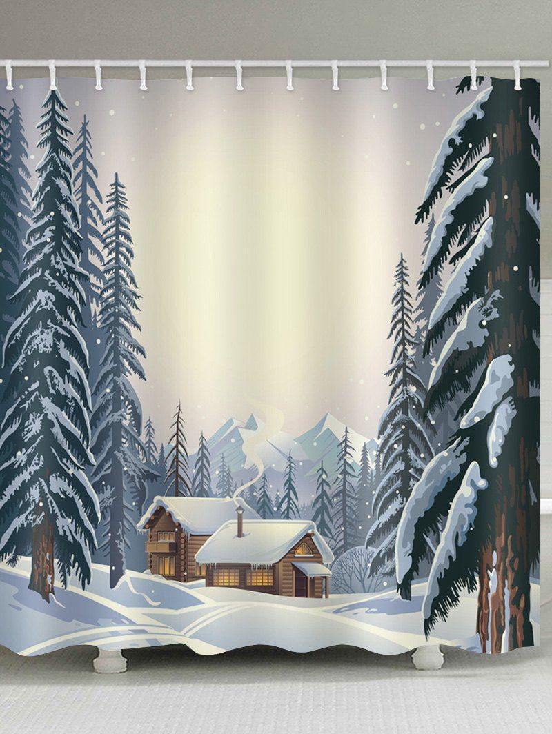 57 Off Christmas Log Cabin Tree Printed Shower Curtain Rosegal