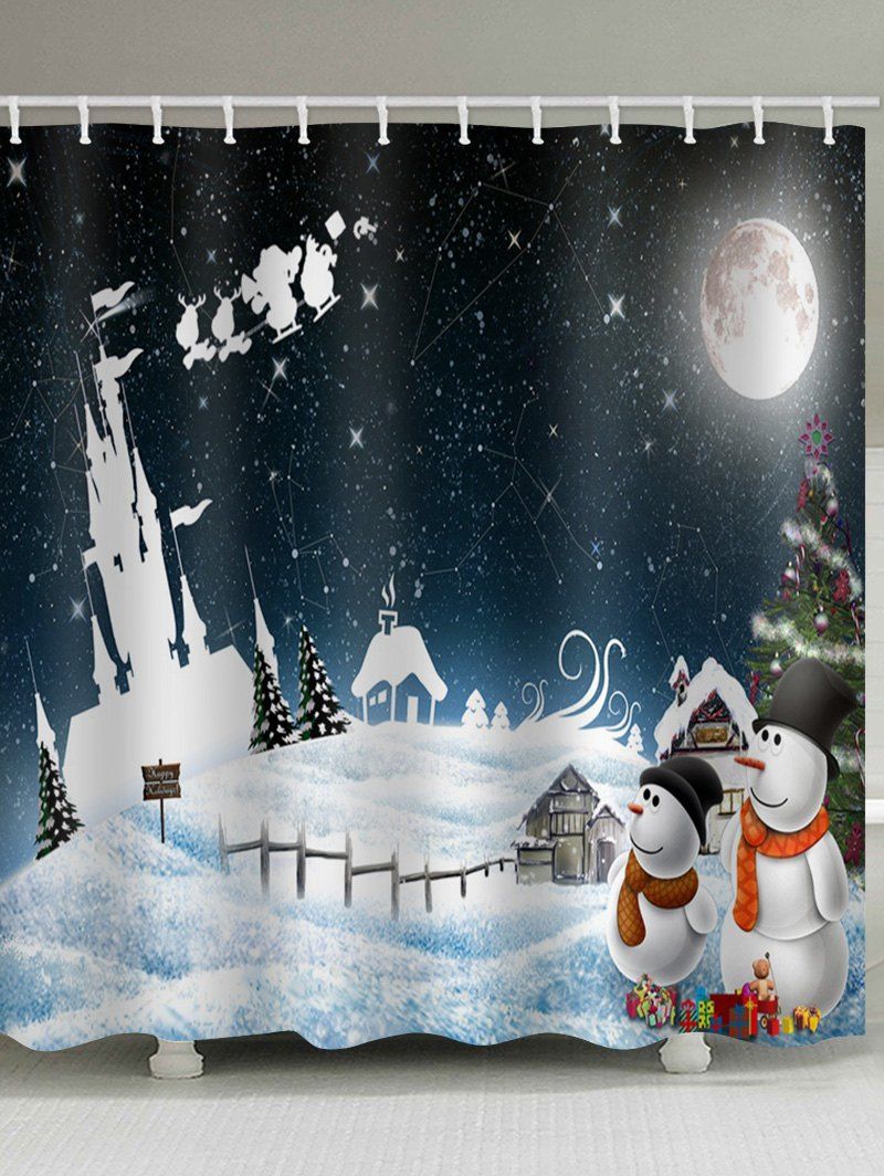 

Christmas Tree Snowman Pattern Waterproof Shower Curtain, Dark slate blue