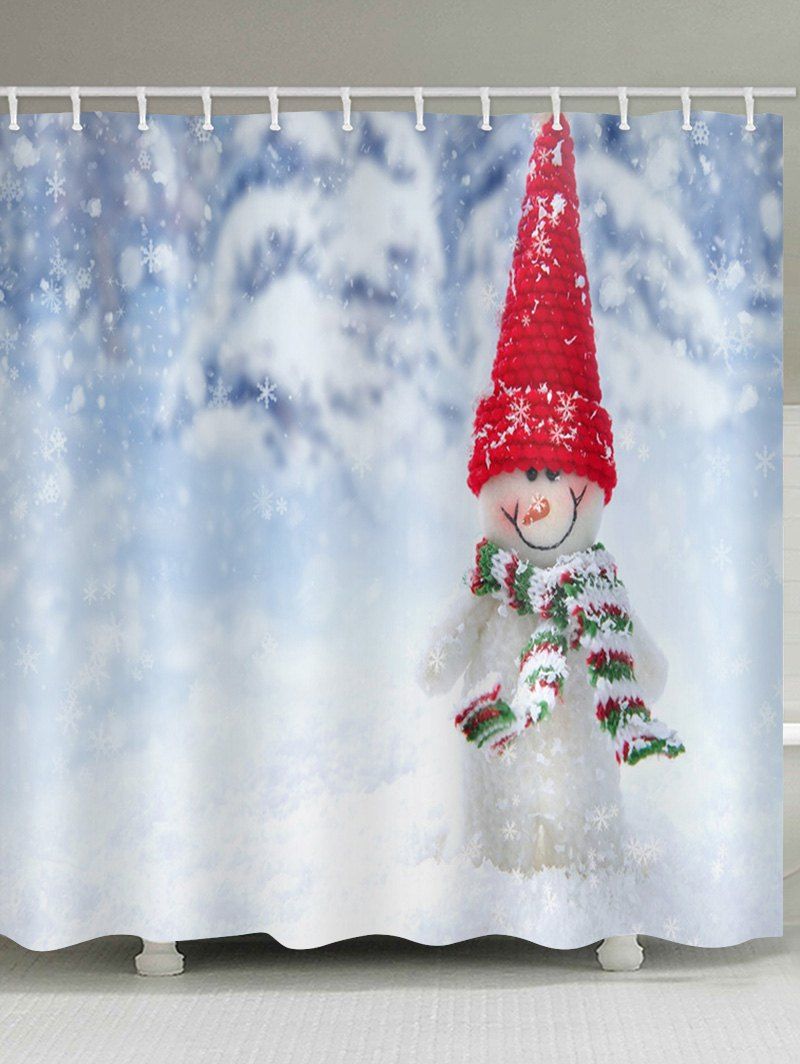 

Christmas Snowman Snowflake Pattern Waterproof Shower Curtain, Blue gray