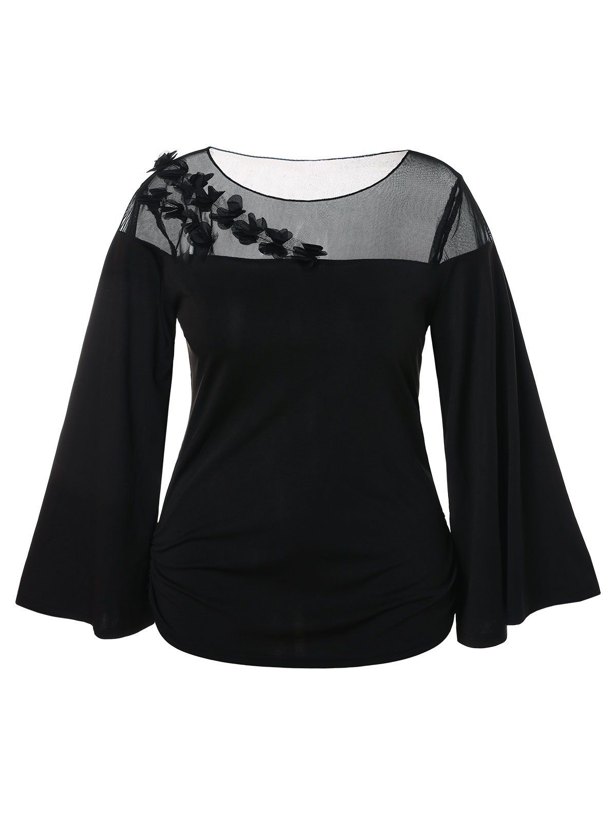 

Plus Size Mesh Panel Butterflies Flare Sleeve T-shirt, Black
