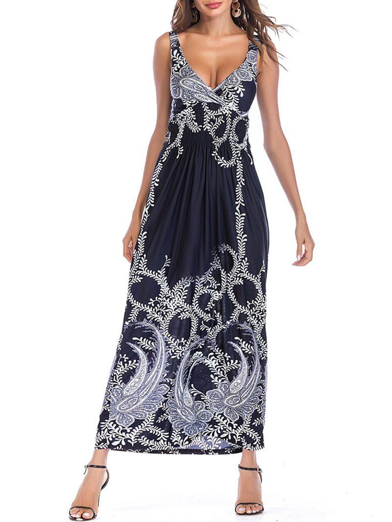 

Plunging Neck Tribal Print Maxi Dress, Multi