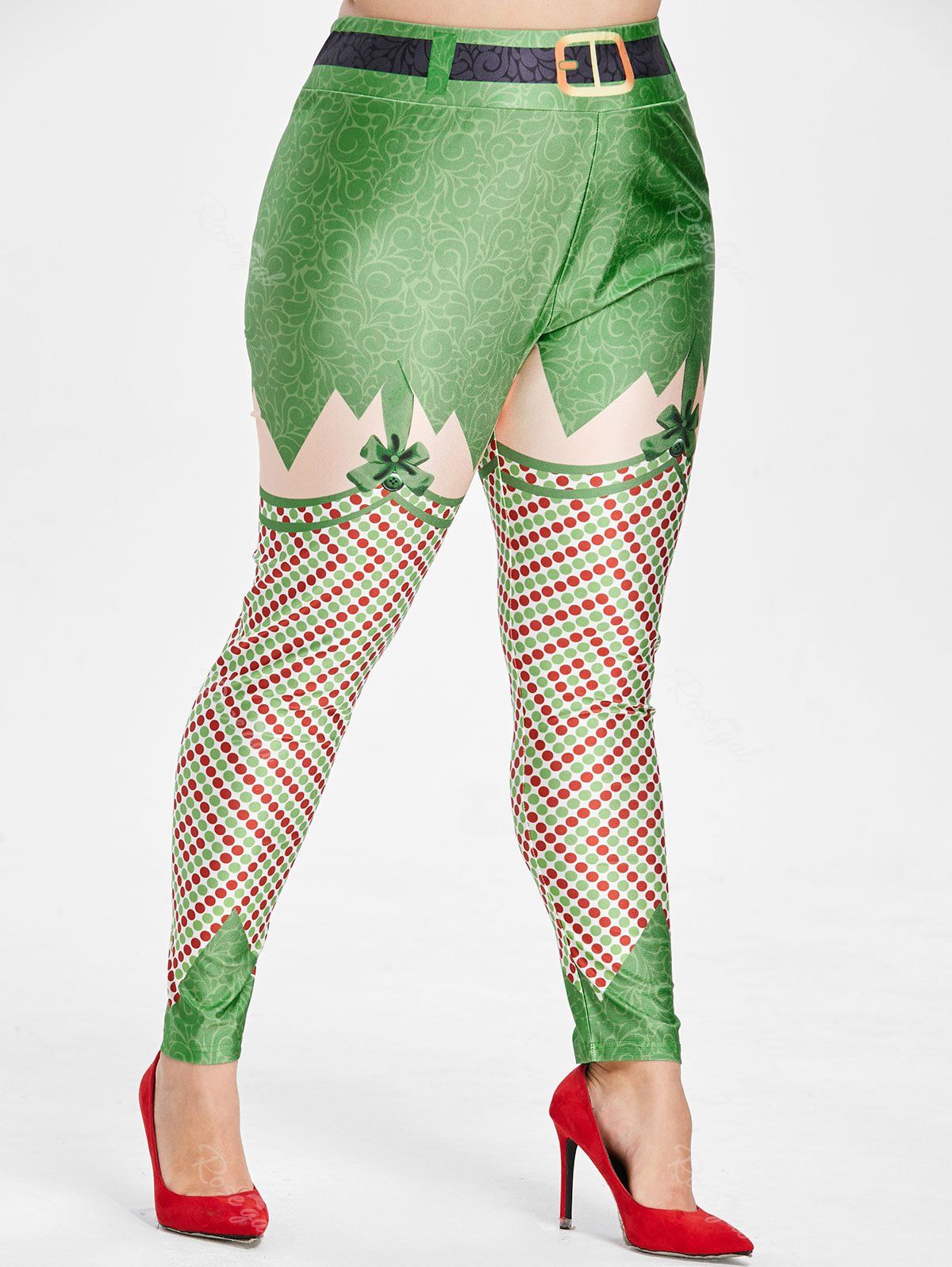 

Christmas Polka Dot Plus Size Leggings, Green