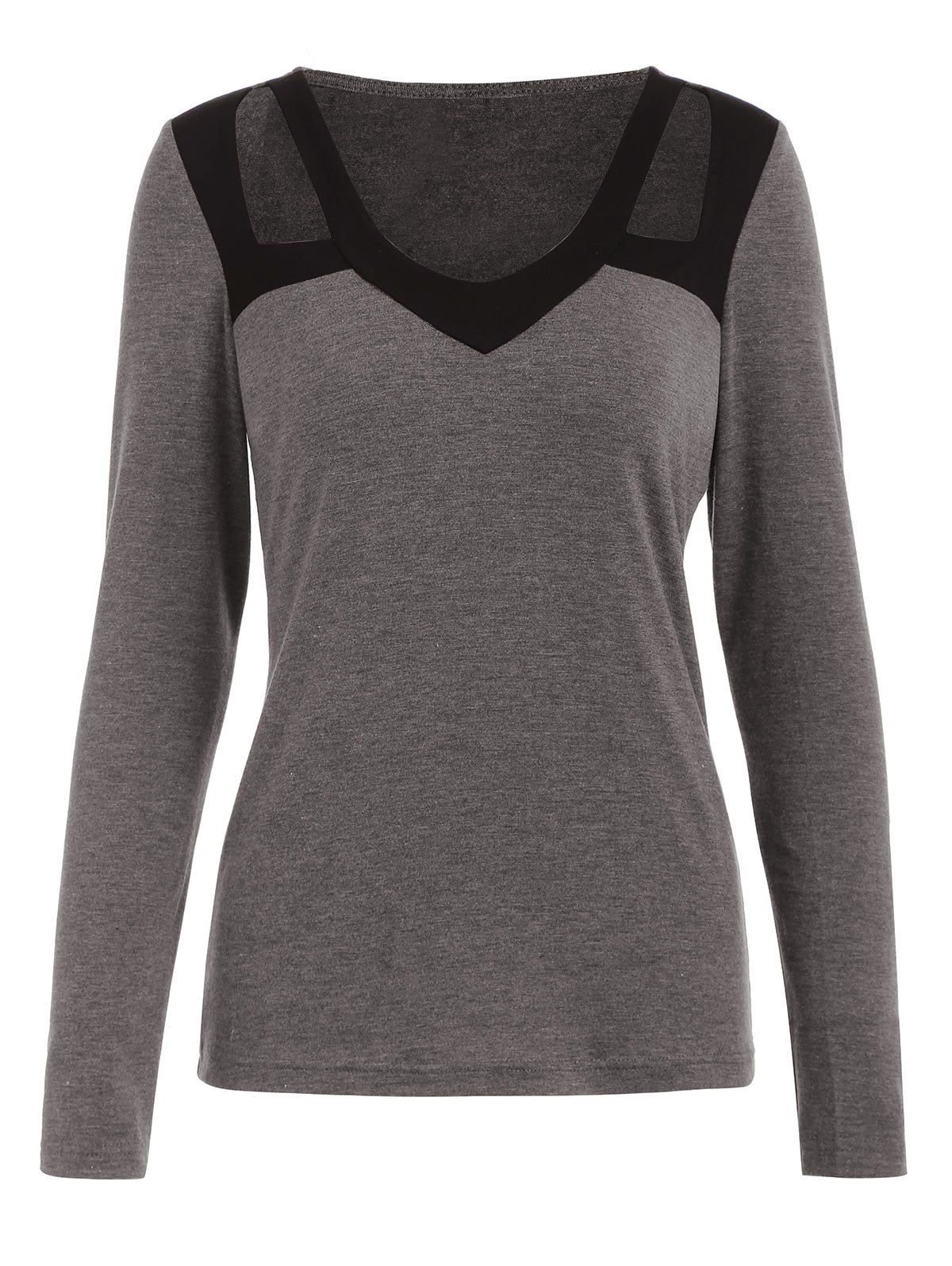 

Color Block Cut Out Full Sleeve T-shirt, Gray