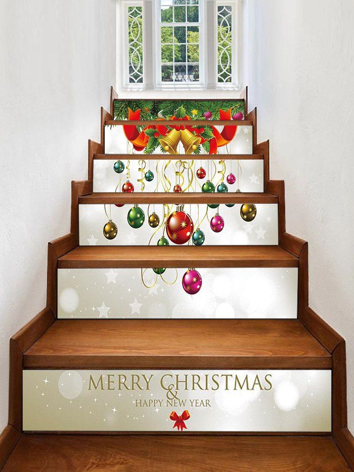 

Christmas Balls Bells Pattern Decorative Stair Stickers, Multi