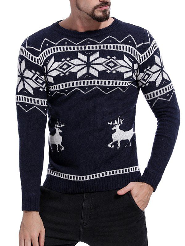 

Christmas Deer Pattern Pullover Sweater, Midnight blue