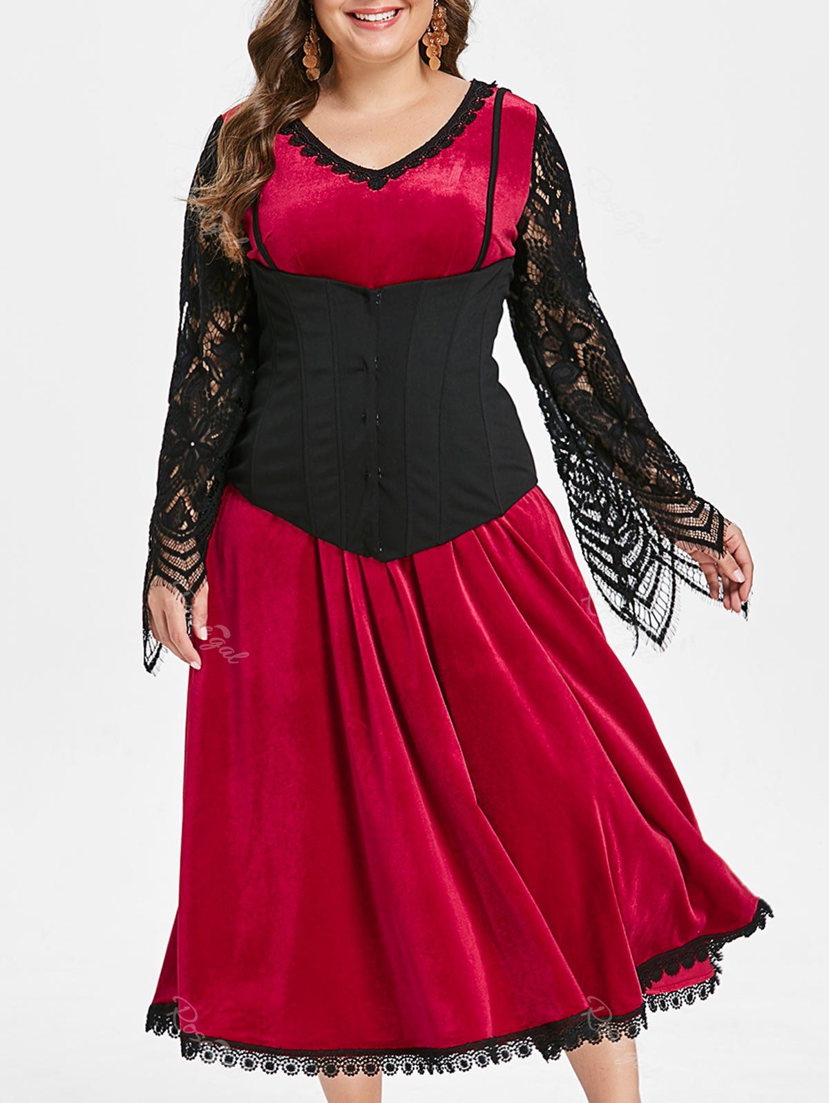 

Halloween Lace Insert Corset A Line Dress, Red
