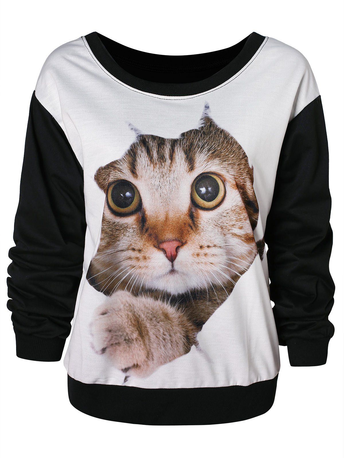 

Drop Shoulder Little Cat Sweatshirt, White