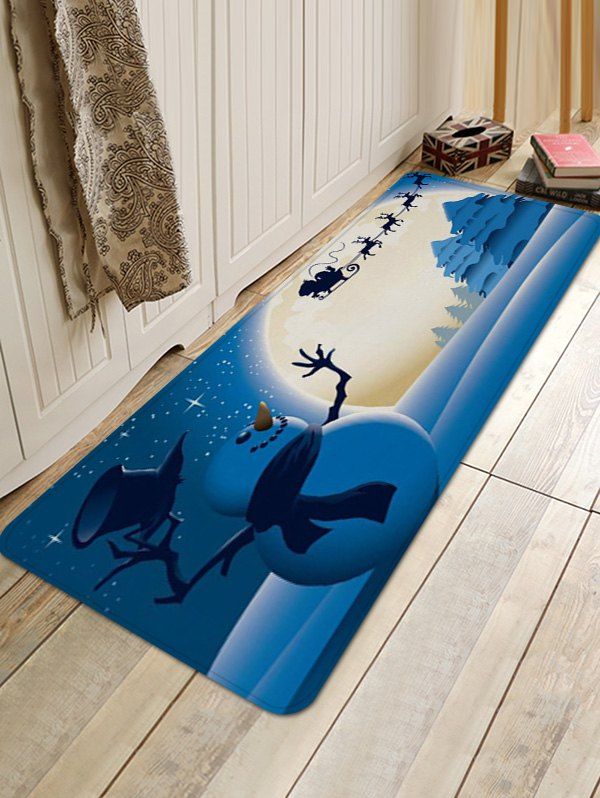 

Christmas Night Snowman Pattern Water Absorption Area Rug, Multi