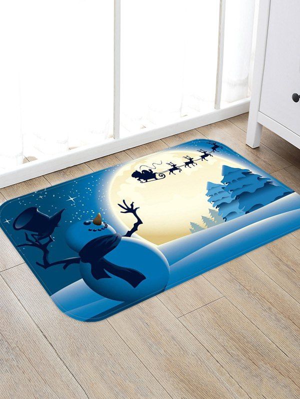 

Christmas Night Snowman Pattern Water Absorption Area Rug, Multi