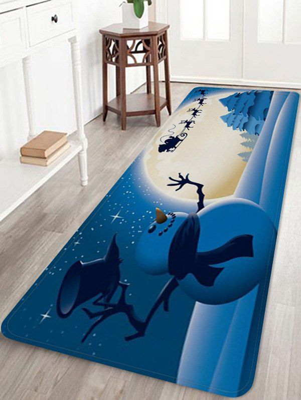 

Christmas Night Snowman Pattern Water Absorption Area Rug, Multi