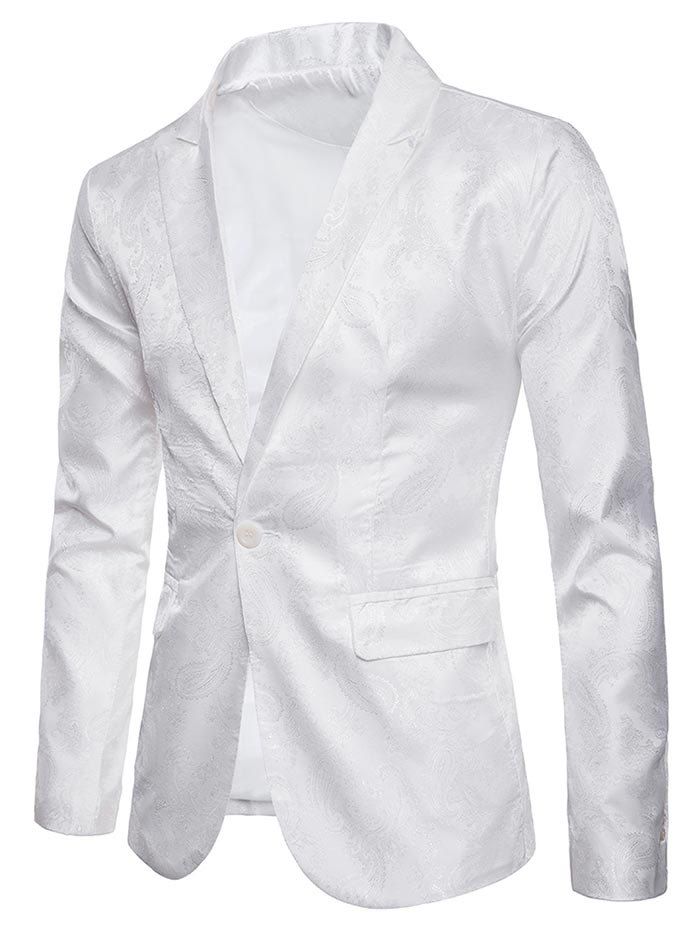

Florals Jacquard Lapel One Button Blazer, White
