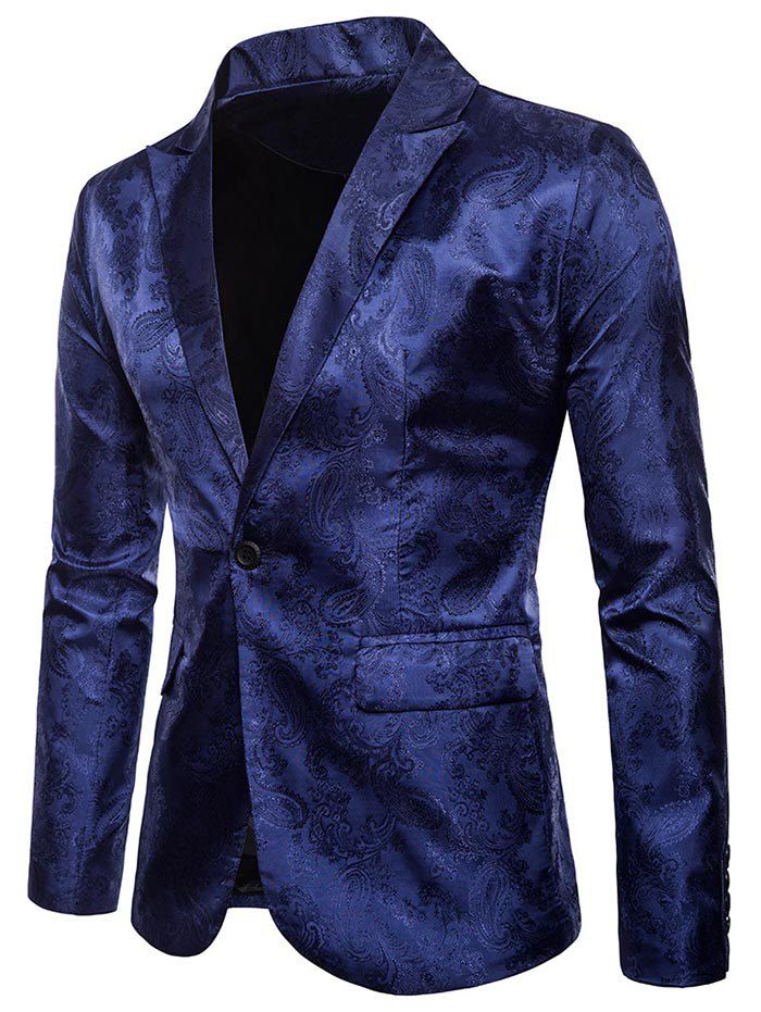 

Florals Jacquard Lapel One Button Blazer, Cadetblue