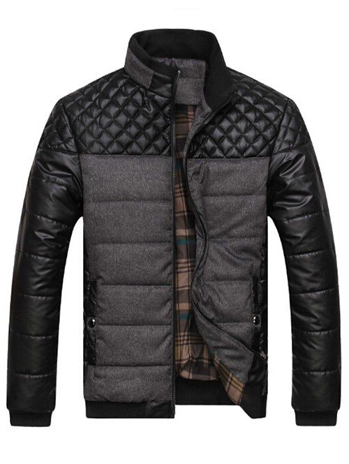 

Color Block Stand Collar Padded Jacket, Gray