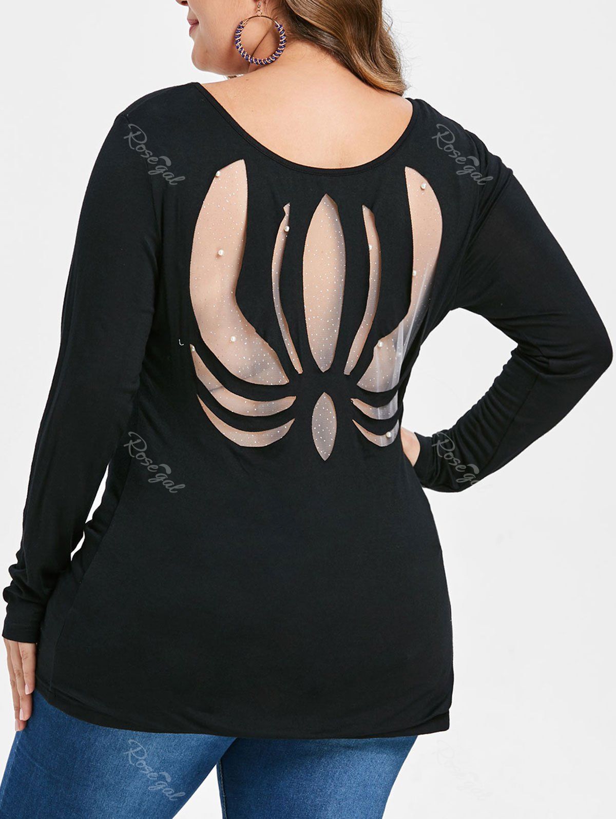 

Halloween Plus Size Cut Out Spider T-shirt, Black