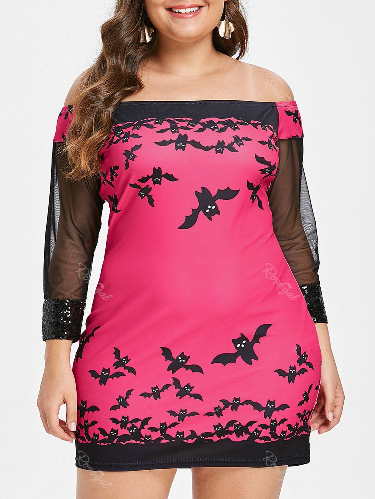 

Plus Size Off Shoulder Printed Halloween Dress, Rose red