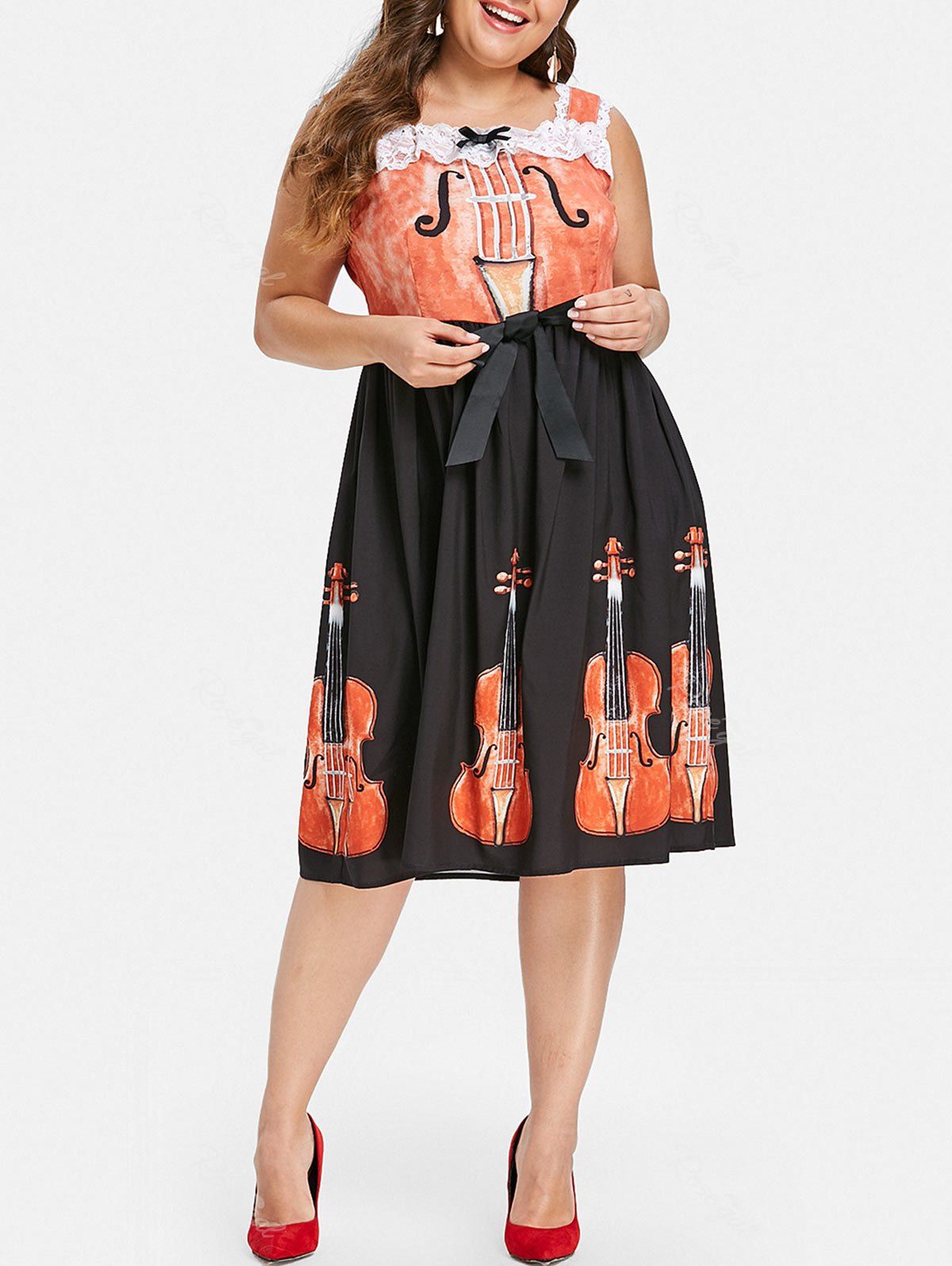 

Halloween Plus Size Violin Print Flare Dress, Multi