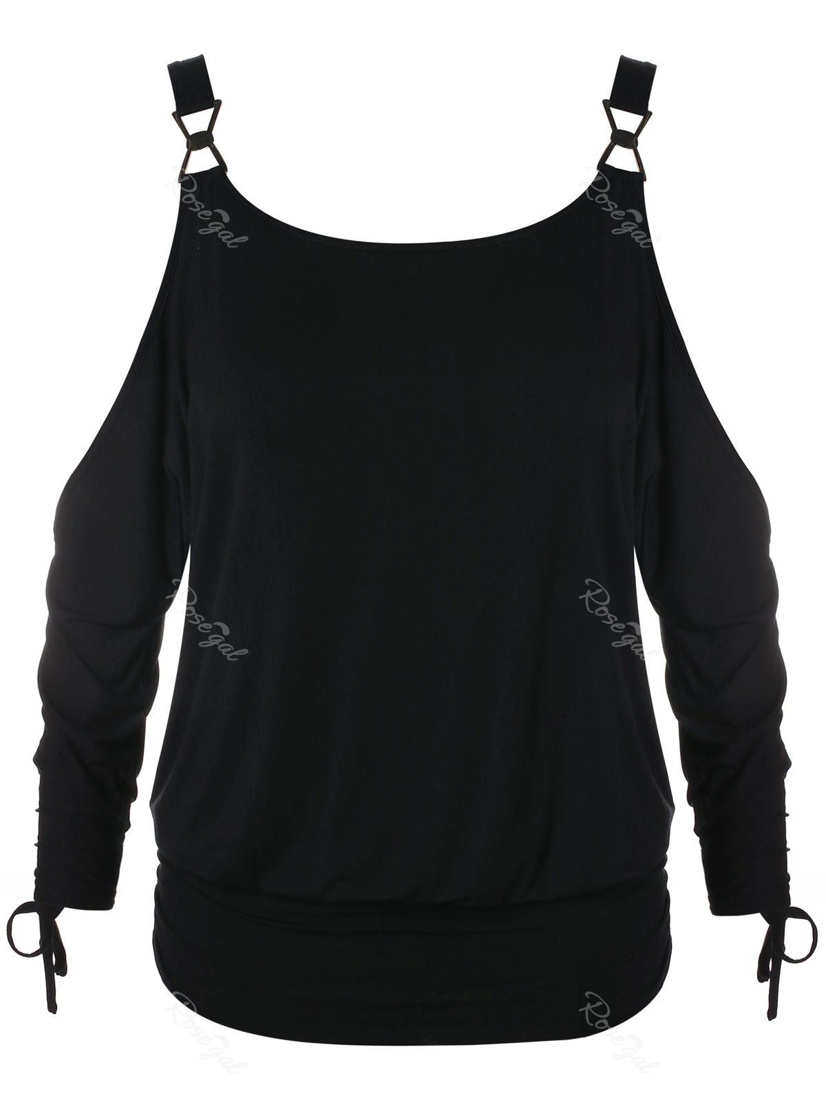 

Plus Size Cut Out Shoulder Ruched T-shirts, Black