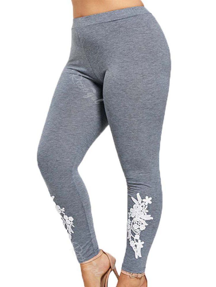 

Plus Size Applique Elastic Waist Leggings, Gray