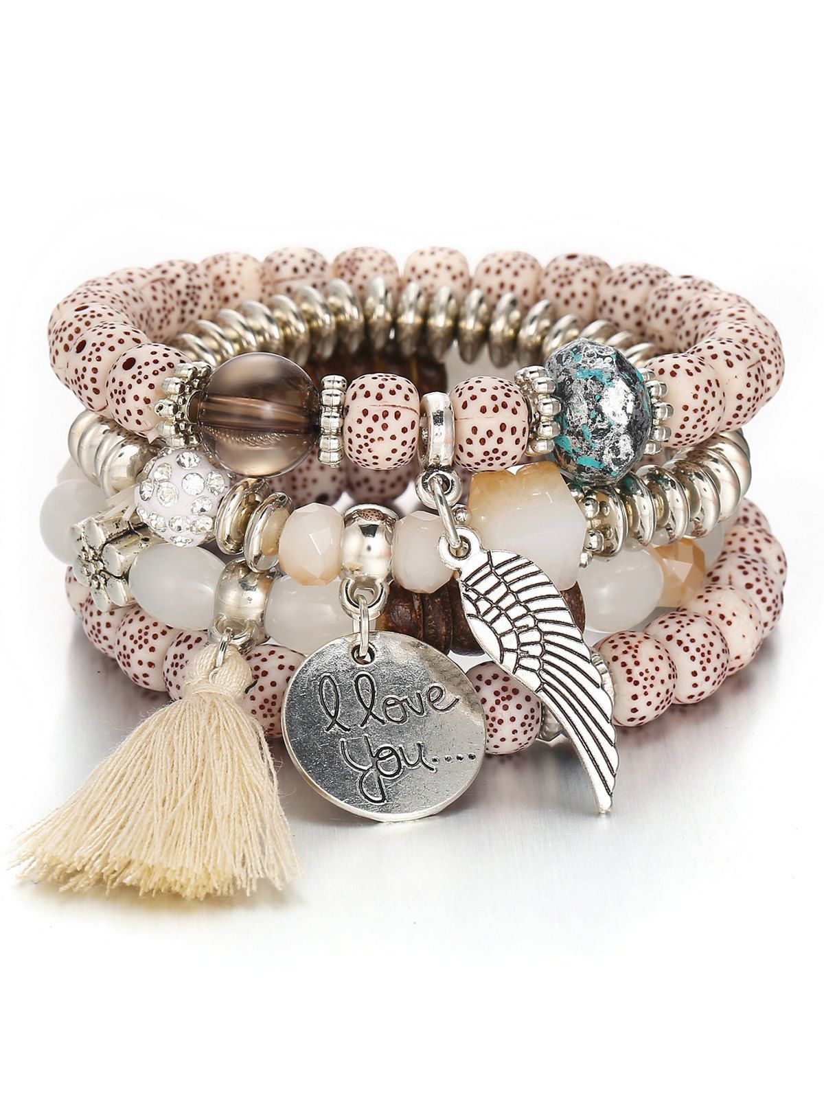 

Bohemian Wing Beaded Bracelet Set, Beige